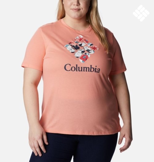 Women's Columbia Bluebird Day Relaxed Crew Neck T Shirts Coral | Plus Size CA-ML834